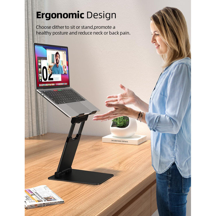 Підставка для ноутбука NULAXY, регульована висота, чорна. Сумісна з MacBook та іншими ноутбуками 10-17