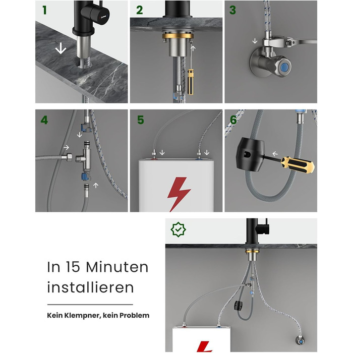 Кухонний змішувач DayOne з висувною лійкою, нержавіюча сталь SUS304, високий тиск, кухонний кран з 2 функціями, поворотний на 360°, для кухні (низький тиск, 247mb-niederdruck)