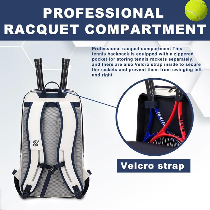 Tennis Padel Pickleball Bag - Large Sports Bag with Shoe Compartment, Laptop Sleeve & Ball Sleeve - White/Blue