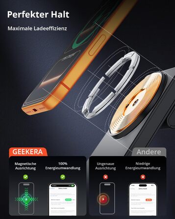 Зарядний пристрій 3-в-1 GEEKERA MagSafe для Apple Watch, iPhone (12-17) та AirPods, індуктивне зарядне, чорний матовий