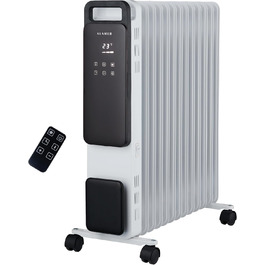 KLAMER Oil Radiator 2500 W, Electric Heater, Energy-Saving, 13 Fins, 3 Heating Levels with Eco Mode, 24h Timer, Thermostat, Overheat & Tip-Over Protection, with Remote Control, for Indoor Use, White/Weiss