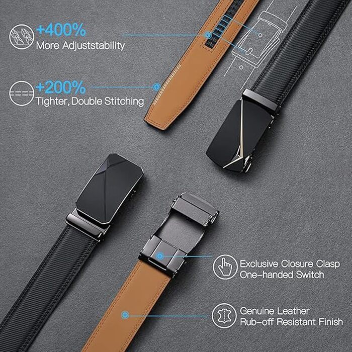 Чоловічий шкіряний ремінь SENDEFN з автоматичною пряжкою, ширина 35 мм, регульований розмір 32-38 дюймів (115 см), матовий чорний