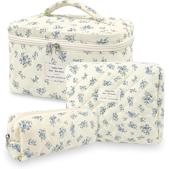 Набір косметичок 3 шт. для подорожей, косметичка для жінок з квітковим принтом, блакитний колір