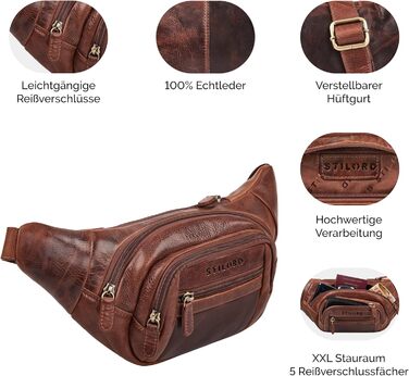 STILORD 'Dublin' чоловіча поясна сумка з натуральної шкіри велика, водонепроникна, захист від крадіжки - XXL, для подорожей, туризму, фестивалів, колір: (Kara - Cognac)