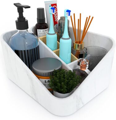 Bathroom toothbrush holder, bathroom organizer, countertop, bathroom storage organizer for toothbrush, vanity countertop, and other items, white marble color