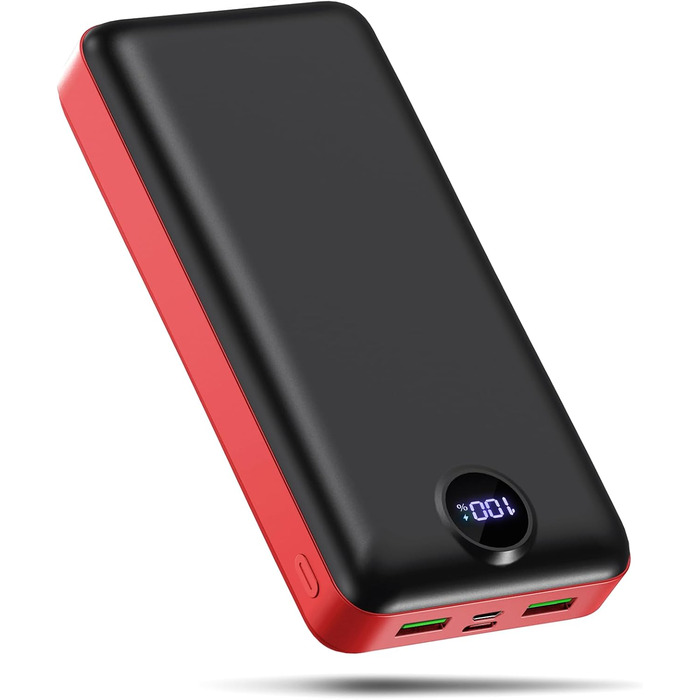 Power Bank 50000mAh з LED дисплеєм: Швидка зарядка 22.5W, 3 виходи USB-C, 2 входи, сумісний з iPhone, iPad, Android, червоний (XX-Large)