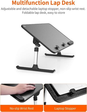 Приставний столик SAIJI для ноутбука, регульована висота, 5 положень, чорний (52*30 см)