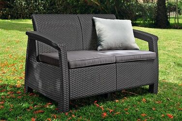 Садовий двомісний диван Keter Corfu Love Seat, коричневий, зі спинкою, пластик