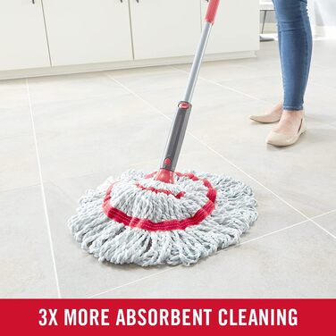 Rubbermaid Microfiber Twist Mop and 2 Refill Sets, Red, Integrated Wringer, Machine Washable and Reusable, Lightweight, Cleans Hard-to-Reach Areas, for