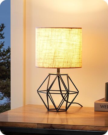 EDISHINE Настільна лампа - Сучасний індустріальний дизайн, E14 цоколь, вінтаж, для спальні/вітальні, білий & золотий (льон + чорний)