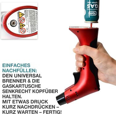 Набір газового пальника TOM Flambierbrenner Jetflame (Червоний) з балоном бутану, професійний кулінарний пальник з замком безпеки для кухні, кемпінгу та майстерні