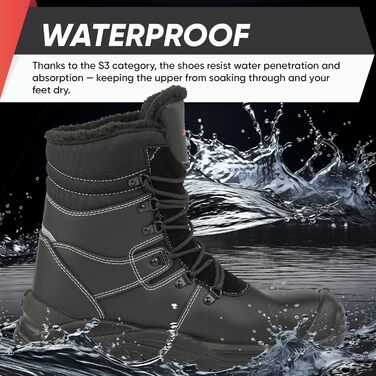 Черевики робочі зимові чоловічі BWOLF GRIZZLY S3, водонепроникні, оліостійкі, антиковзаючі, з Reflect-технологією та ергономічною підошвою, 40 EU, чорні
