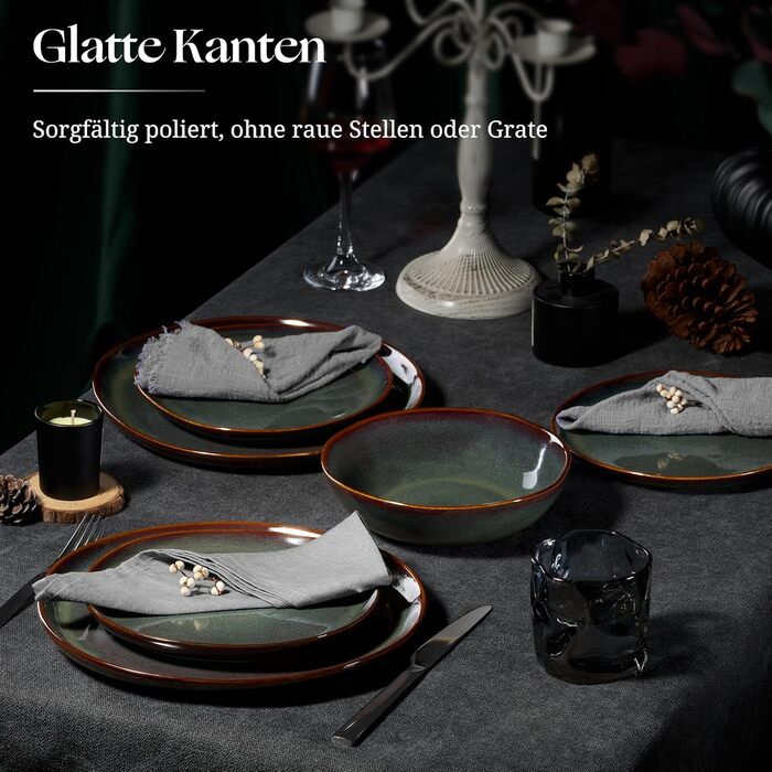 Набір посуду на 6 осіб Onader, 18 предметів: тарілки для сніданку, десерту та обіду, стегонна посуд, мікрохвильова піч, реагуючий мох зелений