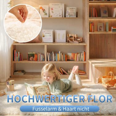 Килим круглий 100 см, миючий, антиковзний, з високим ворсом, для дитячої кімнати, м'який, пухнастий, кремовий колір