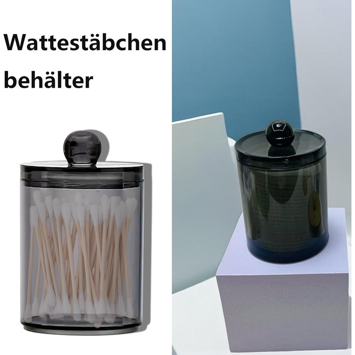 Організатор для ватних паличок та дисків: набір з 3 шт. Чорний акриловий контейнер з кришкою для ванної, спальні, вітальні