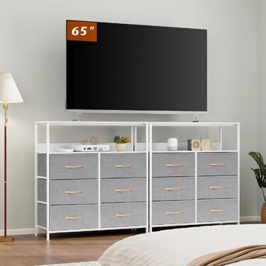 LYNCOHOME Chest of Drawers with Fabric Drawers, Sideboard Entryway Cabinet with 6 Fabric Drawers and Compartments, Drawer Organizer Furniture for Kitchen Office Bedroom (Snow Grey)