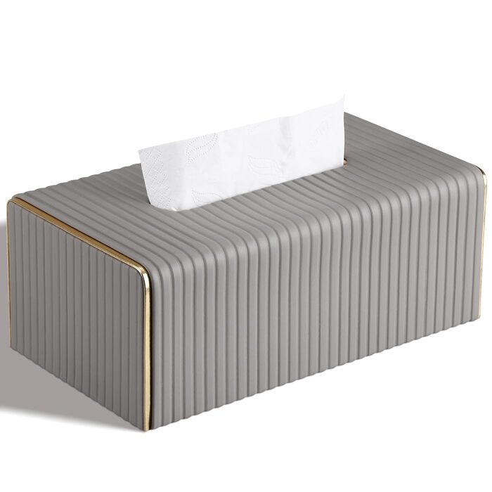 Стильна тканинна коробка для серветок з PU шкіри (світло-сіра в смужку)