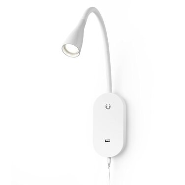 Нічник-лампа для читання Wandleuchte з USB, 5 рівнів яскравості, сенсорне керування, гнучкий кронштейн, білий