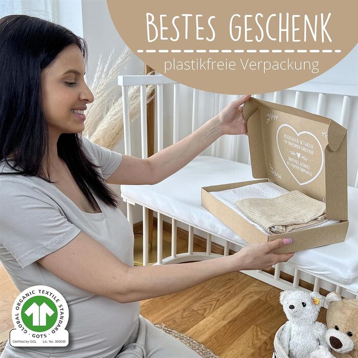 Набір постільної білизни для немовлят з органічної бавовни GOTS (Oeko-Tex100), 100 x 135 см. Комплект постільної білизни для дитячого ліжечка: подушка та ковдра для хлопчиків та дівчаток (пісочний колір). Підходить для дитячих та ліжечок для малюків, розм