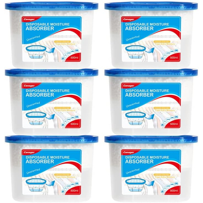 CANAGER Moisture Absorbing Box, Odor Eliminator and Dehumidifier, for Closet, Bedroom, Kitchen, Bathroom, 6 Pack, Fragrance-Free