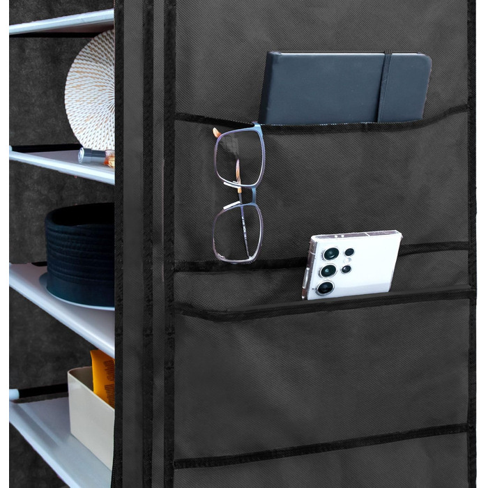 INTIRILIFE Folding Wardrobe 170x58x28 cm in Raven BLACK - with Zipper Fabric Wardrobe, Clothes Rack, Shoe Shelf with 9 Storage Compartments - Camping Storage Box, Textile Wardrobe