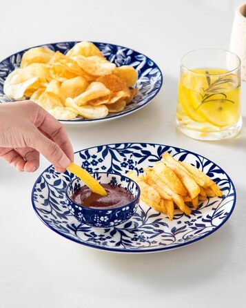 Набір кавових чашок з блюдцями Vancasso Cappuccino SELENE 6шт, 240мл, блакитно-білий вінтаж, порцеляна