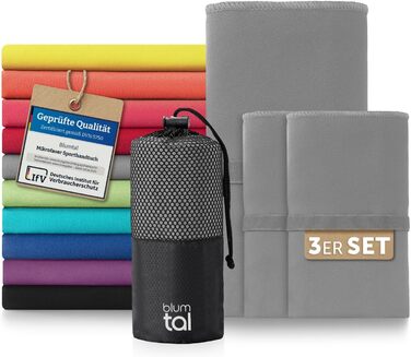 Рушник з мікрофібри Blumtal 120x60 см, легкий та надзвичайно вбираючий - швидковисихаючий рушник з мікрофібри - ідеальний для фітнесу, пляжу, спортзалу, подорожей (Сірий, набір 3 шт: 180 x 90 см + 2x 80 x 40 см)