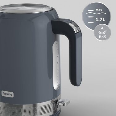 Електричний чайник Breville з нержавіючої сталі та високоглянцевого покриття, 1.7 л, 3 кВт, сірий [VKT154]