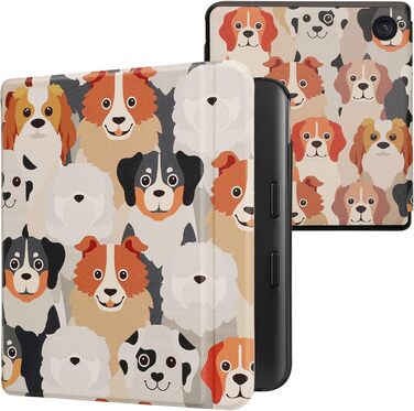 Чохол-книжка kwmobile для Kobo Libra Colour/Tolino Vision Color - багато колірних варіантів (Велика кількість собак, світло-коричневий, сірий)