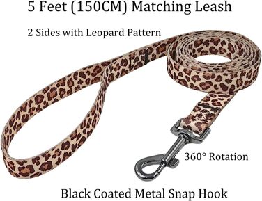 Нашийник для собак Olahibi з повідком, леопардовий принт, поліестер, регульований, 1,5 м, для цуценят (XS, світло-кавовий)