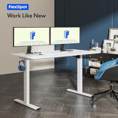 Регульований за висотою стіл FlexiSpot Basic з кабельным органайзером, гачками та суцільною стільницею. Ергономічний стіл для дому та офісу (120x60 см, горіх) з рамою горіх+білий (140 x 80 см, чорний+сірий)