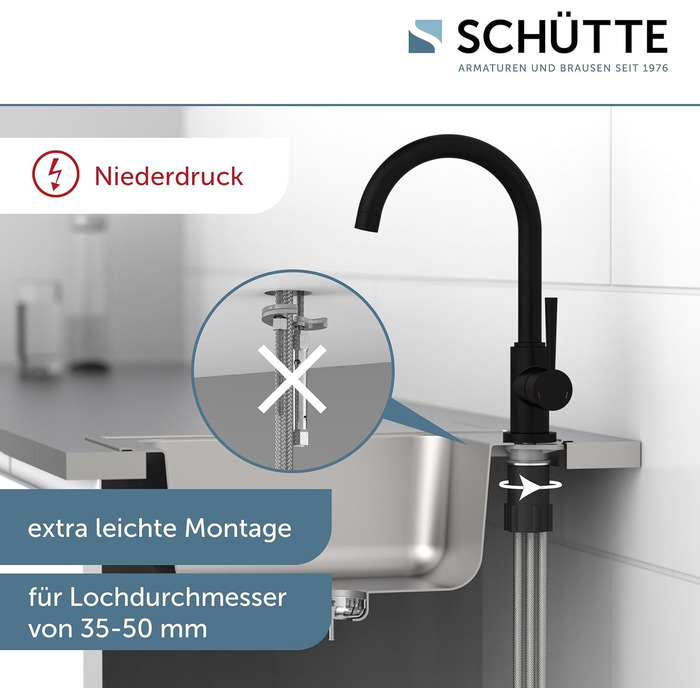 Кран кухонний SCHÜTTE Cornwall, 360° поворотний, чорний, з однорідним змішувачем для раковини