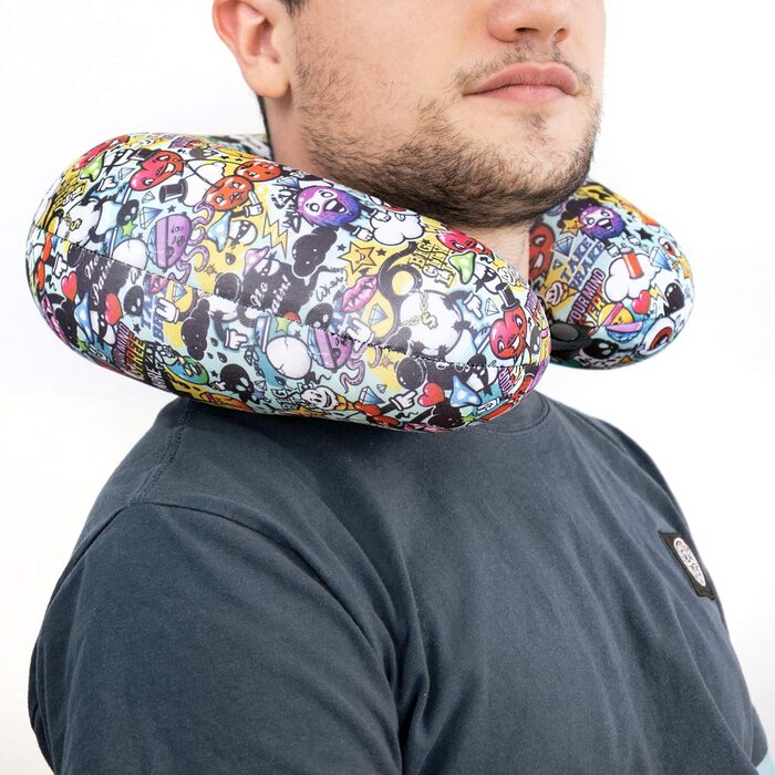 Подушка для подорожей I-TOTAL® з підтримкою шиї, м'яка, з принтом графіті