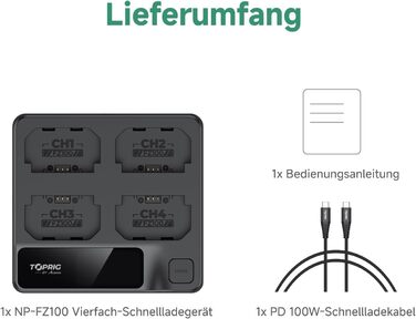 Зарядний пристрій Toprig BC02 для акумуляторів Sony NP-FZ100 з USB-C PD 60W, LCD-дисплеєм та моніторингом заряду в реальному часі