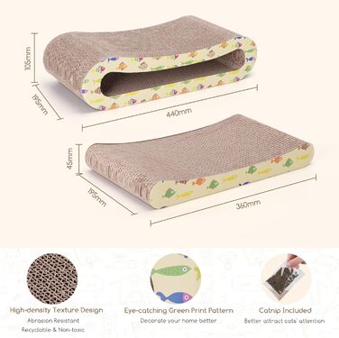 2 x Cat Scratch Board Scratch Cardboard for Cats 2 in 1, Cat Scratcher with Catnip, Recyclable Quality Cardboard Scratch Pad, Scratch Pads Double-Sided Available (1 Piece)