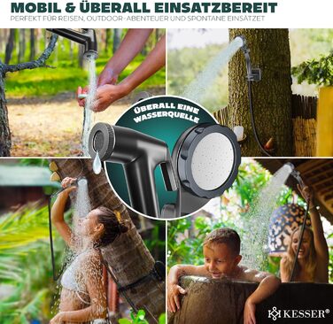 Сонячний душ KESSER® з насосом та акумулятором 8000mAh, 20л, комплект | Душ для кемпінгу з регульованим душем, шлангом 2м, пістолетом-розпилювачем та кріпленням