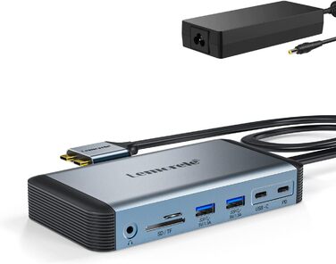 Док-станція USB-C 12 в 1: 3 монітори, HDMI, VGA, Ethernet, USB 3.0, PD 100W, SD/TF, AUX для Windows/Mac/Dell/HP