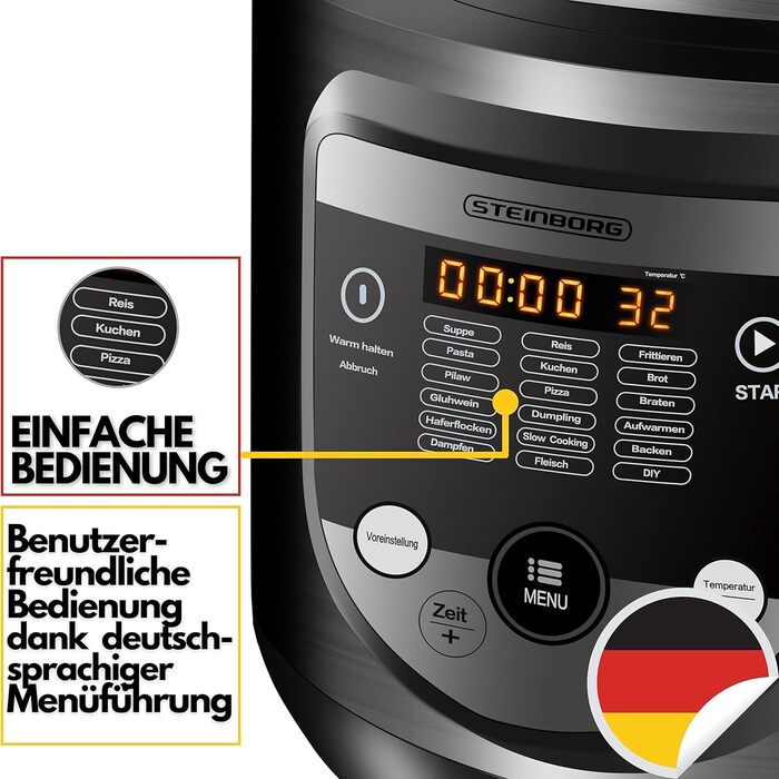 18-in-1 Multi Cooker Slow Cooker | 900 Watts | 5 Liters | Rice Cooker | Steamer | Food Warmer | Sauté Pan | Yogurt Maker | Multi Cooker | Pressure Cooker | Hot Cooker | Cooker