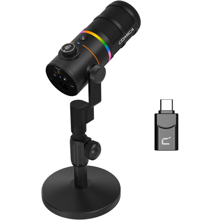 Мікрофон Comica D10 Pro D з RGB-підсвічуванням та підставкою для стрімінгу, геймінгу, TikTok та подкастів (Чорний)