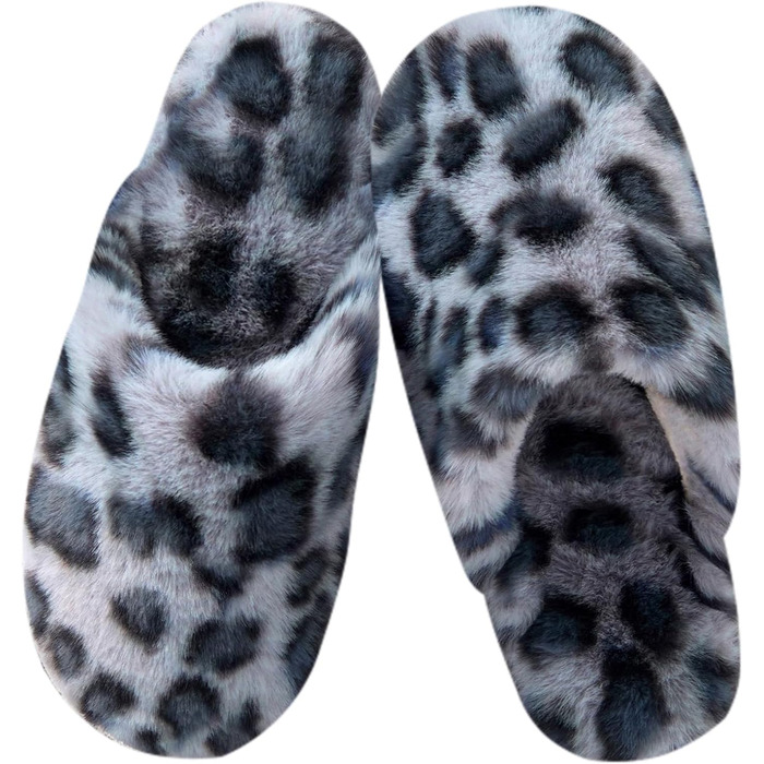 Тапочки зимові для жінок та чоловіків, теплі, з плюшем, з пам'яттю форми, антиковзкі, унисекс, розмір 40.5/42 EU, сірий леопард