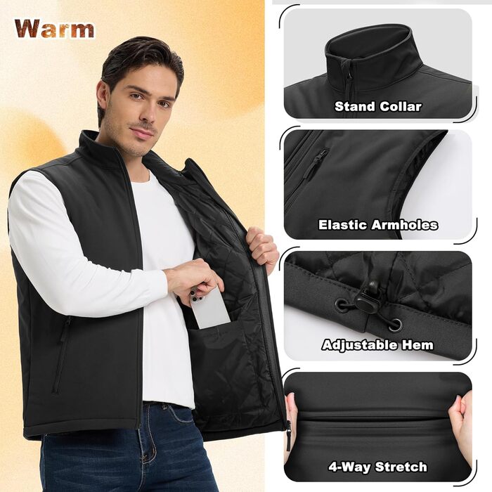 Чоловічий жилет Outdoor Venture з підкладкою, водовідштовхуючий, вітрозахисний, дихаючий. Ідеально для велоспорту, бігу та піших прогулянок (Чорний, M)