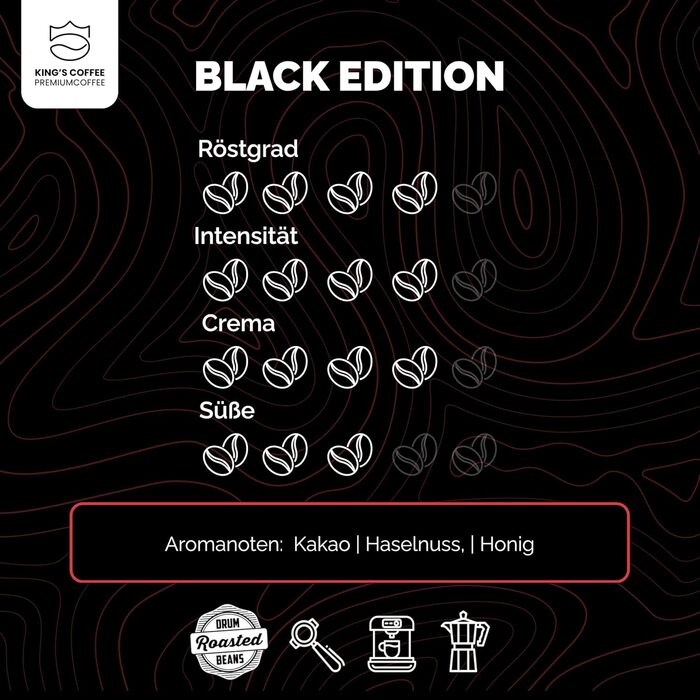 Кава в зернах King's Coffee Black Edition Crema Intense, міцна арабіка для автоматичних та ріжкових кавомашин, низька кислотність, обсмаження в Італії, 1 кг