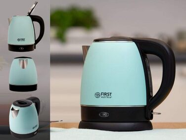 Електричний чайник First Austria Edelstahl, зелено-чорний, 2200W, 1.2л, 20см, з фільтром від накипу, захистом від сухого кипіння, бездротовий