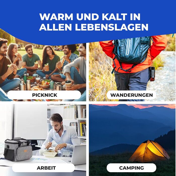 Сумка-холодильник NEMT 15L (сіра) з 2 акумуляторами холоду - для пікніків, обідів, подорожей та покупок