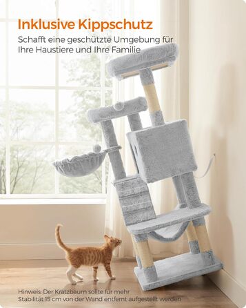 Дерево для котів Feandrea велике, кігтеточка з м'яким покриттям, для великих котів, Ombré сіро-біле PCT162W01