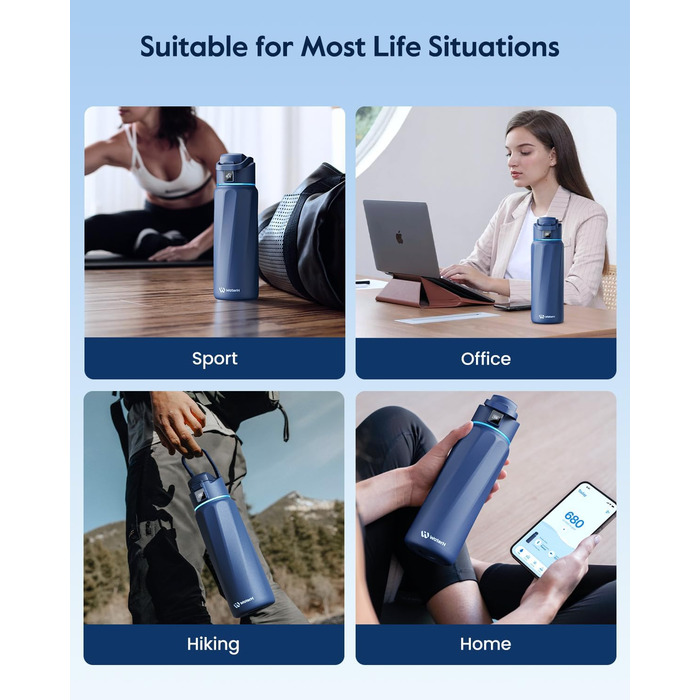 Розумна пляшка для води WATERH Boost з нагадуванням та трекером, 946 мл, нержавіюча сталь, блакитна