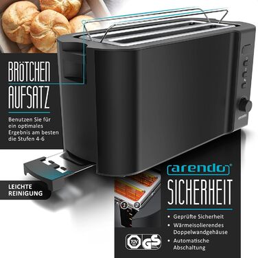 Набір чайник та тостер Arendo Edelstahl Schwarz, 1.5л, 40-100°C, підігрів, 4 тости, LED, 6 рівнів підсмажування, для бургерів