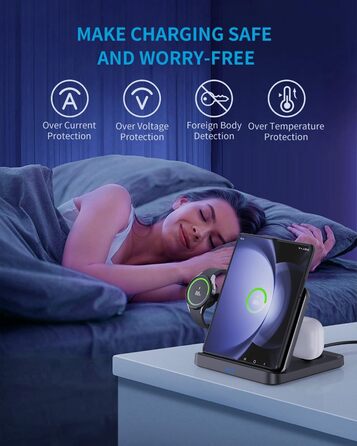 Бездротова зарядка 3-в-1 для Samsung Galaxy Z Fold 7/6/5, Z Flip 6/5/4/3, S23/S22, Note20/10 Ultra, Watch 6/5/Pro/4/3, Earbuds 2/2 Pro/Live