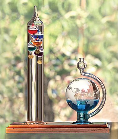 AcuRite 00795A2 Galileo Thermometer with Glass Globe Barometer, Barometer Set, Glass/Wood
