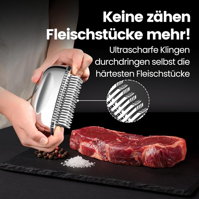 Відбивачка для м'яса з гострими лезами зі сталі нержавіючої, тендеризатор для стейків, яловичини, курки та свинини, підходить для посудомийки
